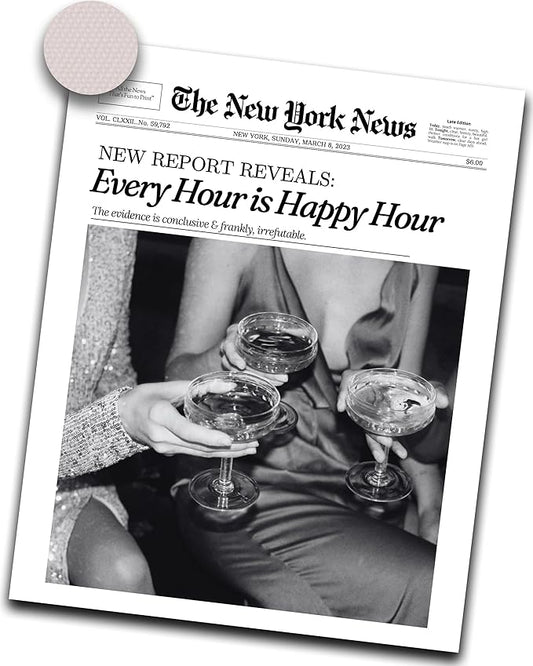 iHery Unframed Trendy NewsPaper Black Wall Art Prints Set of 1, 12x16in Canvas Wall Art Prints, Happy Hour New York News Every Hour is Happy Hour,Girl Dorm Retro Art for Living Room Home Décor 1Pack