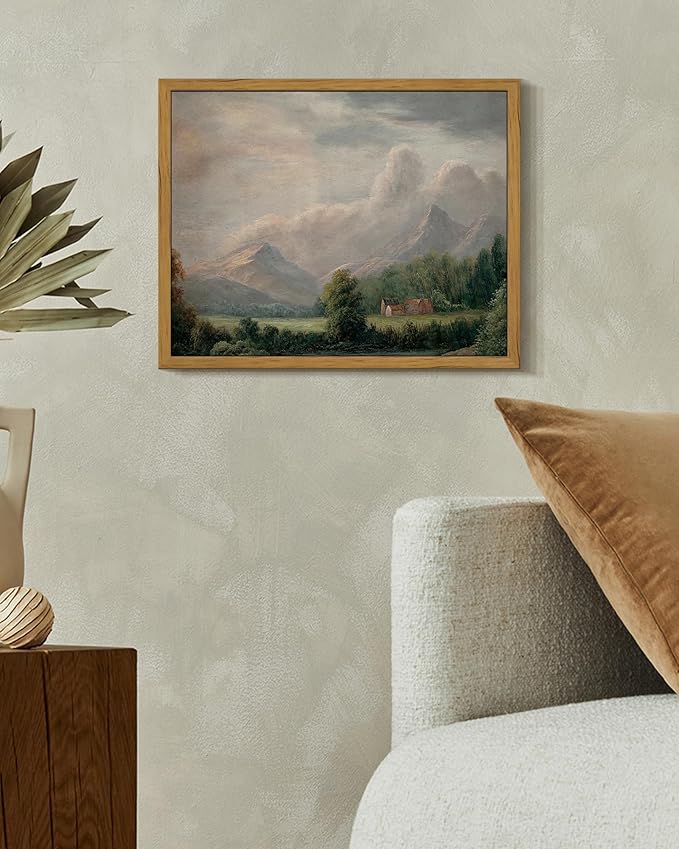 SHENIFY Vintage Framed Wall Art Rustic Cottage Country Riverside Landscape Scenery Home Decor Retro Mountain Decorations for Farmhouse Bedroom Ready to Hang Wall Artwork - 8x10in Natural Framed