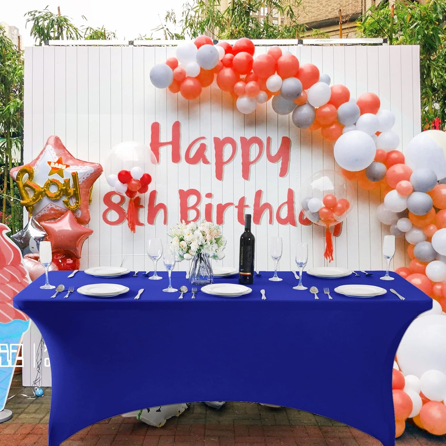 SuperO 2Pack Waterproof Spandex Table Cover for 6FT Table Universal Fitted Stretch Tablecloth for Party, Banquet, Wedding and Events-Royal Blue