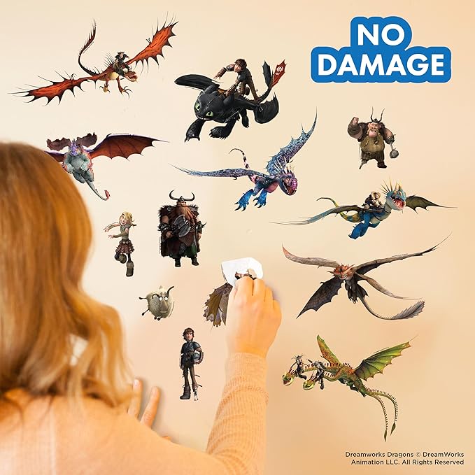 How to Train Your Dragon Wall Decals - Set of 13 Removable Vinyl Stickers for Kids Bedroom Playroom Bathroom - Peel and Stick Room Décor