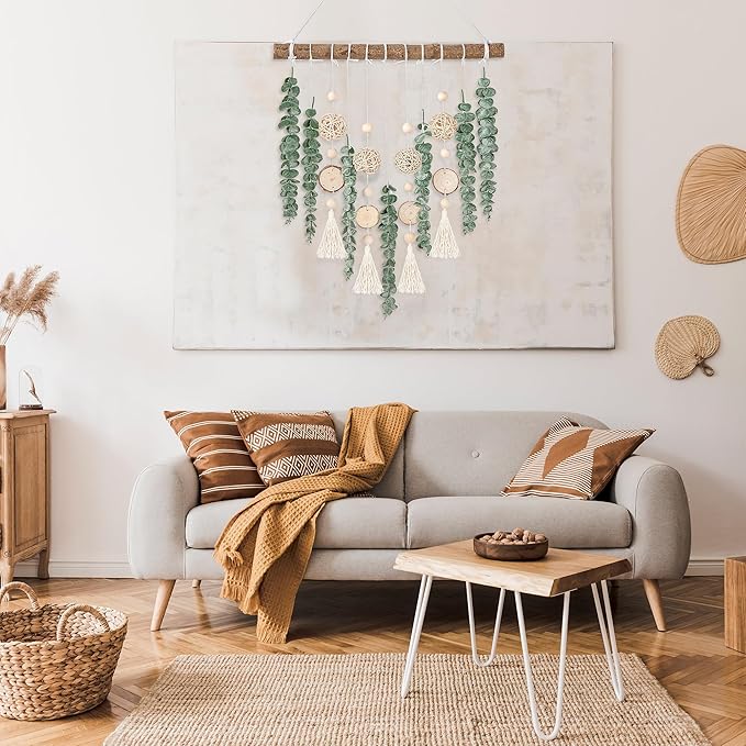 Sggvecsy 21’’ Eucalyptus Wall Hanging Decor Artificial Eucalyptus Plant Fake Greenery Leaves Boho Wall Decor with Wooden Stick for Bathroom Bedroom Kitchen Rustic Farmhouse Home Living Room Decoration