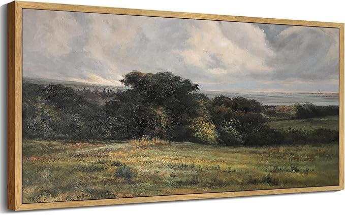 SHENIFY Vintage Landscape Framed Wall Art Rustic Countryside Meadow Farmhouse Decor Retro Vast Grassland Painting for Hallway Bedroom Living Room Dining Room - 20x40in Natural Framed