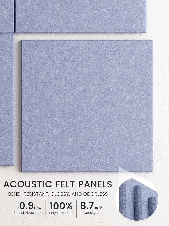 Bumusty Large Cork Board 36" x 24" Alternative - 6 Pack Felt Wall Tiles with 40 Safe Removable Adhesive Tabs, 30 Pushpins, Cork Boards for Walls Pin Board Bulletin Board Office Decor (Soft Periwinkle)