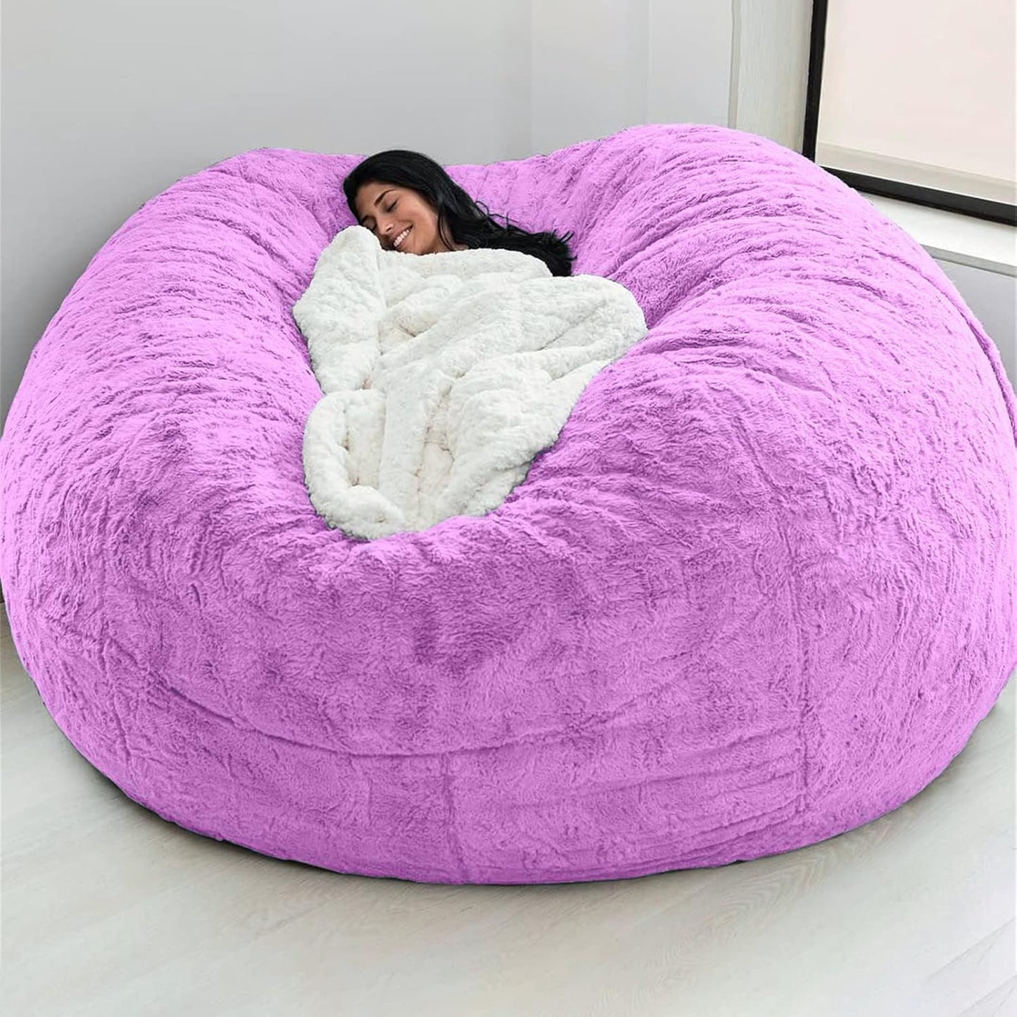 Big Huge Giant Bean Bag Chair for Adults, (No Filler) Bean Bag Chairs in Multiple Sizes and Colors Giant Foam-Filling Required- Machine Washable Covers, Double Stitched Seams (Purple,6FT)