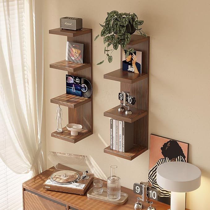 Lack Wall Shelf,Display Floating Shelf (Solid Wood, 4 Tier)