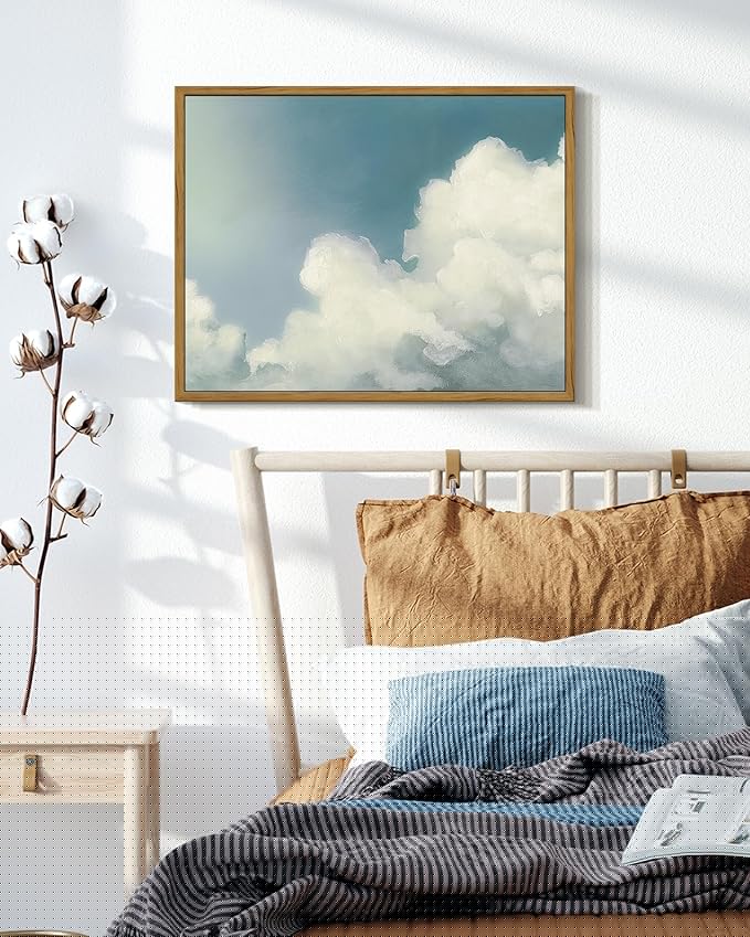 SHENIFY Vintage Framed Wall Art Cloud in Sky Landscape Scenery Rustic Home Decor Retro Decorations for Farmhouse Hallway Bedroom Ready to Hang Wall Artwork - 11x14in Natural Framed