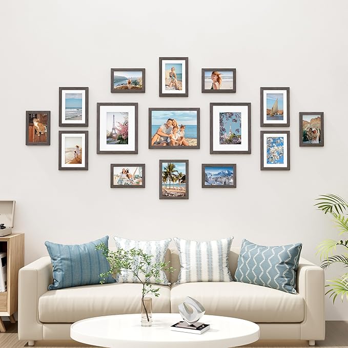Vittanly 15 Pack Picture Frames Collage Wall Decor for Mounting or Tabletop Display, Gallery Frame Set for Family, Multi Sizes Including 3pcs 8x10, 6pcs 5x7, 6pcs 4x6, Rustic Grey