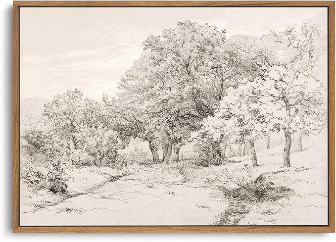 OIQArtOIQ Vintage Landscape Canvas Wall Art Framed Natural Scenery Painting Artwork Prints France Country Wilderness Farmhouse Decor Pictures Kitchen Bedroom Living Room Bathroom