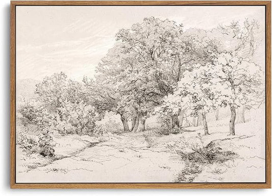 OIQArtOIQ Vintage Landscape Canvas Wall Art Framed Natural Scenery Painting Artwork Prints France Country Wilderness Farmhouse Decor Pictures Kitchen Bedroom Living Room Bathroom