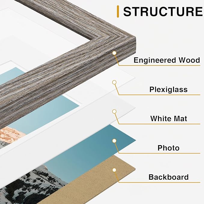 Vittanly 15 Pack Picture Frames Collage Wall Decor for Mounting or Tabletop Display, Gallery Frame Set for Family, Multi Sizes Including 3pcs 8x10, 6pcs 5x7, 6pcs 4x6, Dark Grey
