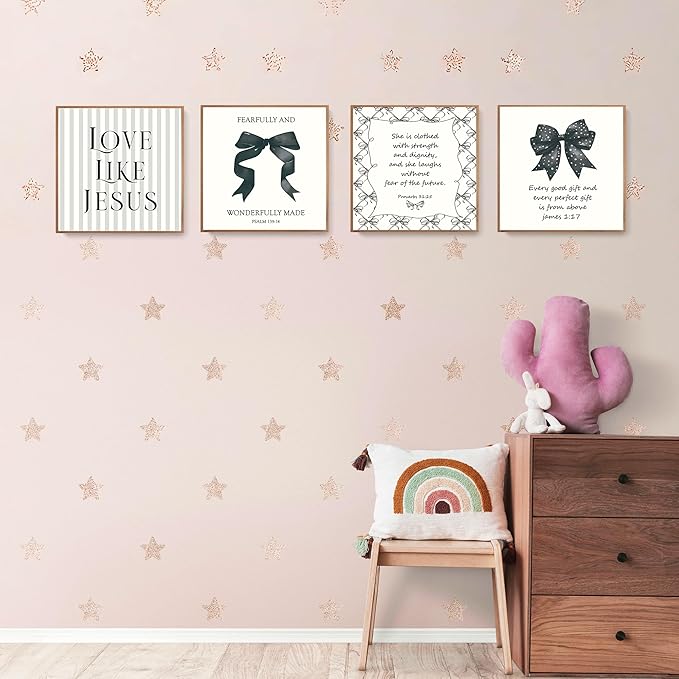 LARTSFRO Coquette Black Bow Jesus Wall Art Decor Posters, Black Bow Room Christian Bedroom Bathroom Wall Art Decor Aesthetic for Teen Girls College Gifts, Inspirational Bible Verses Bow Wall Decor, 10x10 Inch Set of 4 Bow Pictures(UNFRAMED)