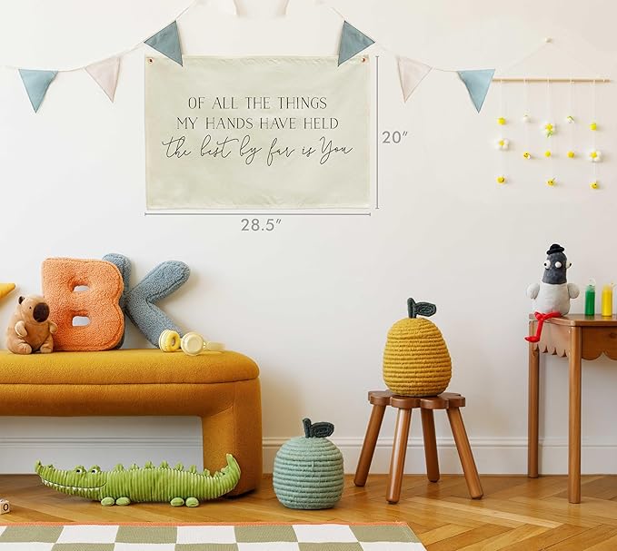 Nursery Canvas Banner Wall Decor-Hanging Rectangular Flag Sign for Baby Boy Girl Kids Teen,Bedroom Reading Room Playroom Decoration-Baby Shower Birthday Christmas Gift-Of All The Things My Hands