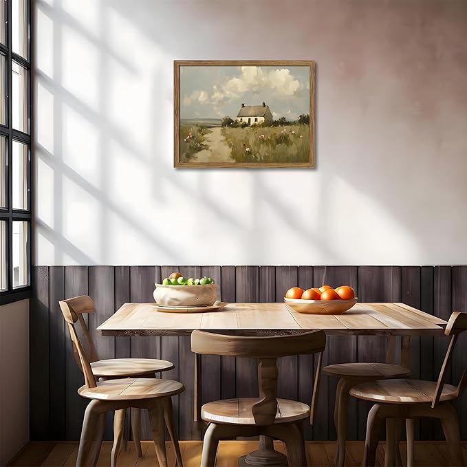 Vintage Wall Art, Framed English Countryside Cottage Painting Print, Country Farmhouse Canvas Wall Art, Rustic Landscape Pictures Artwork Wall Decor for Bedroom Living Room – 16x24 inch