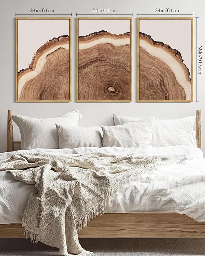 Drsoum Vintage Retro Tree Rings Wood Framed Wall Art Wood Stump Prints Modern Nature Rustic Artwork Bedroom Living Room Ready to Hang 24x36in Natural Framed