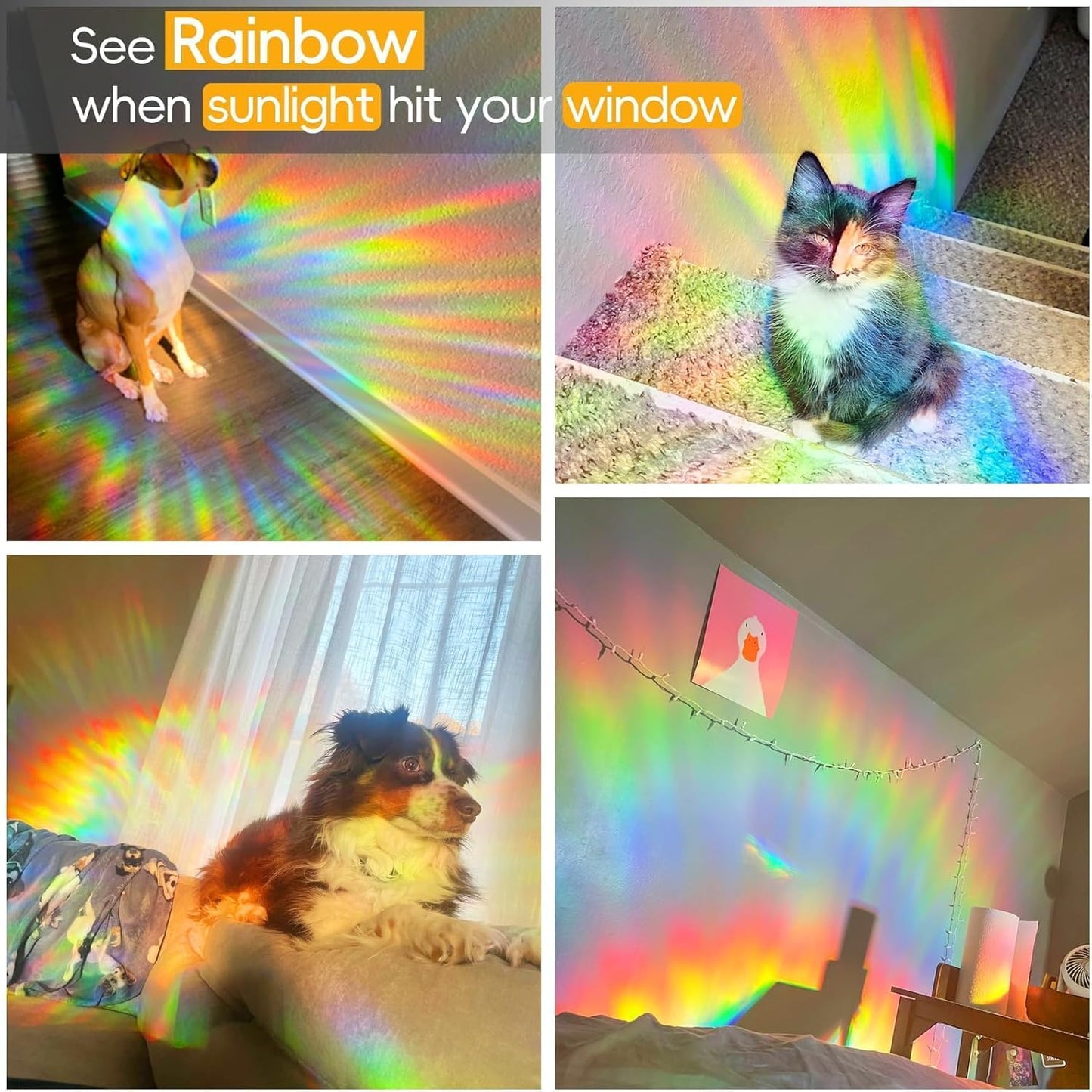 Rainbow Window Privacy Film Decorative, 3D Decals Stained Glass Clings, Static Cling Sticker, Suncatcher Windows Cover Tint for Home, 29.5 Inch x 157.4 Inch