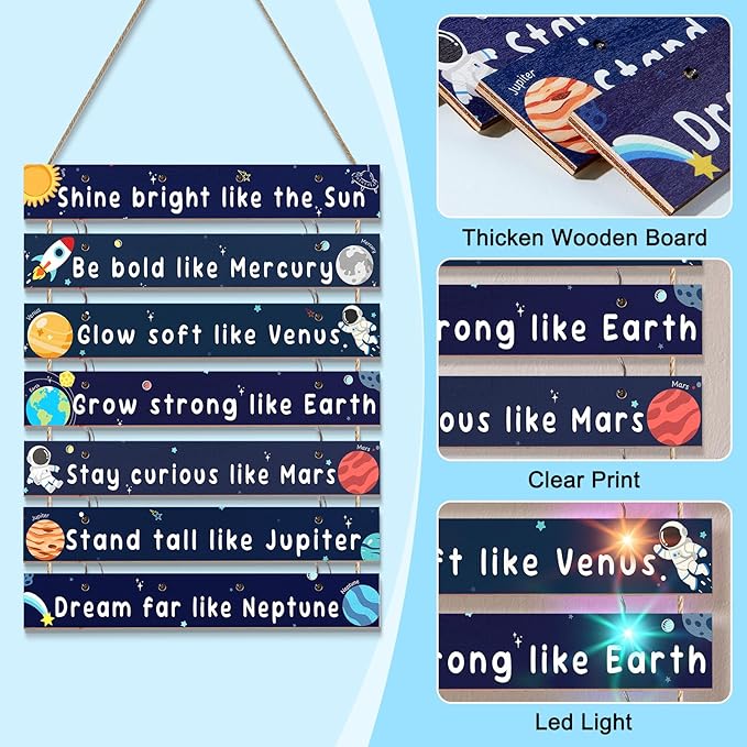 FIOBEE Girls Room Décor for Teen Girls Boys with LED Light Wall Decor for Bedroom Motivational Inspirational Wall Art Girl Room Decoration for Kids Studyroom, 8 Kinds of Lights, Navy Space