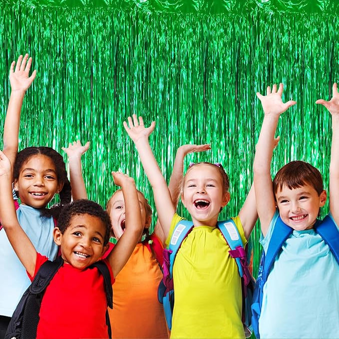 3.3 x 6.6 ft Foil Fringe Backdrop Curtains, Tinsel Streamers Party Decorations, Fringe Backdrop for Birthday, Baby Shower, Gender Reveal, Graduation (3, Green)