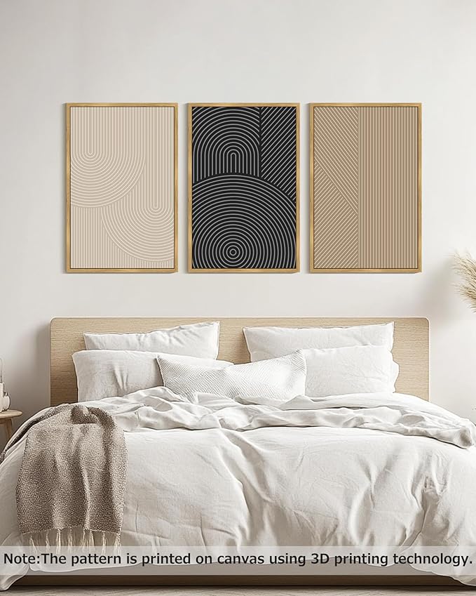 Drsoum Minimalist Boho Wall Art Framed Modern Abstract Neutral Line Wall Decor Mid Century Geometric Artwork Bedroom Living Room 24x36in Natural Framed