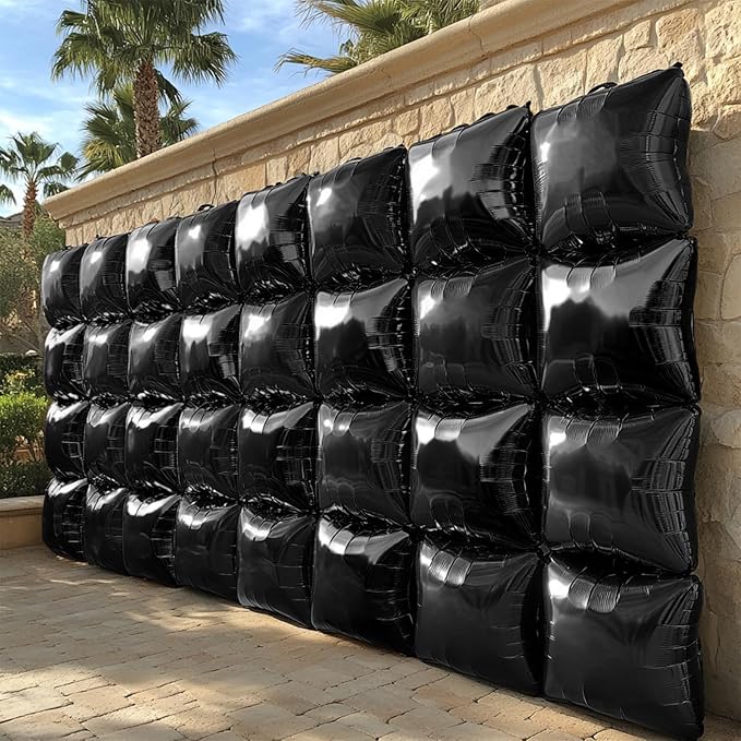 NISOCY 25PCS Black Square Foil Balloons Wall Backdrop Metallic Double Sided Black Balloon Tunnel Arch Kit for 2026 New Year Birthday Baby Shower Graduation Party Decorations