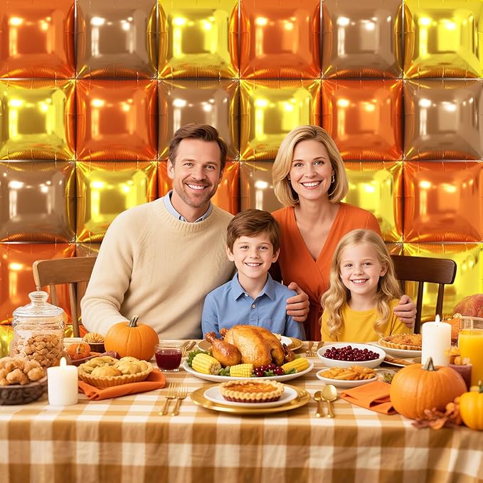 NISOCY 36PCS Orange Gold Brown Square Foil Balloons Wall Backdrop Metallic Autumn Fall Balloons Arch Kit for Thanksgiving Friendsgiving Birthday Halloween Baby Shower Fall Color Party Decorations