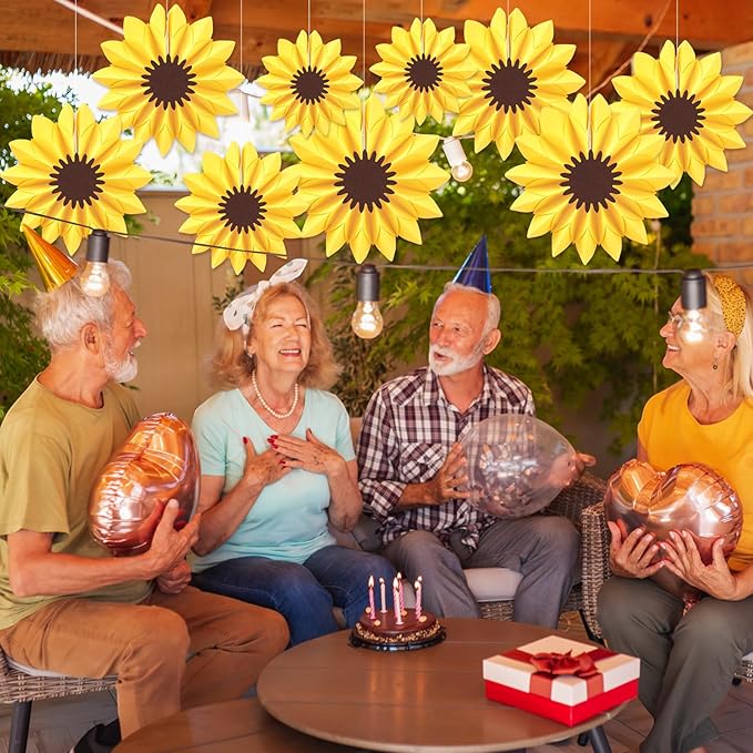Containlol 12 Pcs Paper Flowers Decorations for Wall Sunflower Daisy Paper Fans Classroom Decoration 3D Floral Hanging Fans for Birthday Wedding Baby Shower Spring Decor(Yellow,Sunflower)