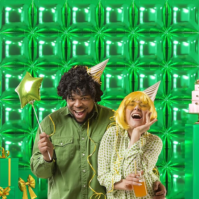 NISOCY 36PCS Green Square Foil Balloons Wall Backdrop Double Sided Green Christmas Balloons Tunnel Arch Kit for Baby Shower Birthday Anniversary Summer Party Decoration