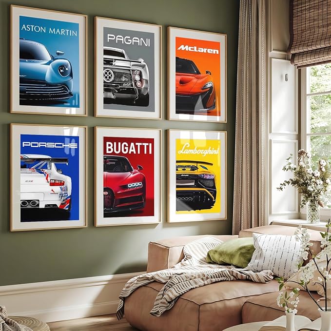 CSLGQGV Car Poster Vintage Racing Car Wall Art Supercar Canvas Prints Painting For Men Room Pictures Guys Dorm Room Aesthetics Decor Bedroom Office (Unframed,8×10inch,9pcs) Colorful car