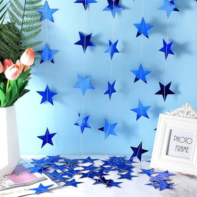Patelai Glitter Star Garland Banner 2026 Graduation Decor 130 Feet Star Hanging Banner Twinkle Backdrop for Party Birthday Classroom Wedding Supplies(Royal Blue)