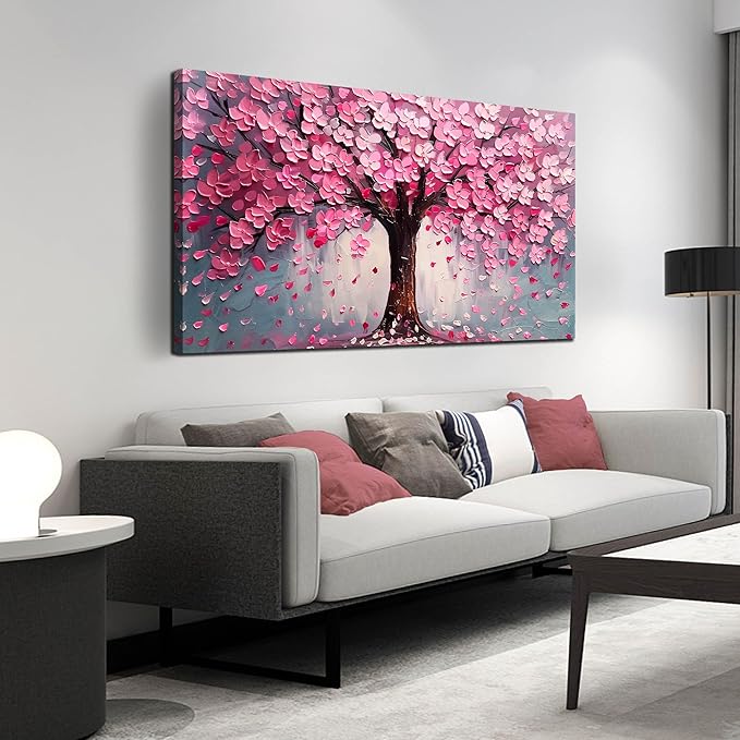 Pink Wall Art Large Tree of Life Wall Art for Living Room Bedroom Office Bathroom Modern Framed Canvas Prints Pink and Grey Picture Size 24x48