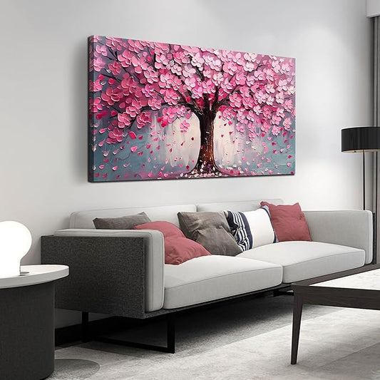 Pink Wall Art Large Tree of Life Wall Art for Living Room Bedroom Office Bathroom Modern Framed Canvas Prints Pink and Grey Picture Size 24x48