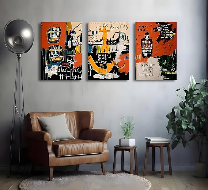 Framed 3pcs Modern Colorful Graffiti Wall Art Street Canvas Prints Posters Modern Abstract Paintings Wall Decor for Urban Home Living Room Bedroom Bathroom Office Home Decoration