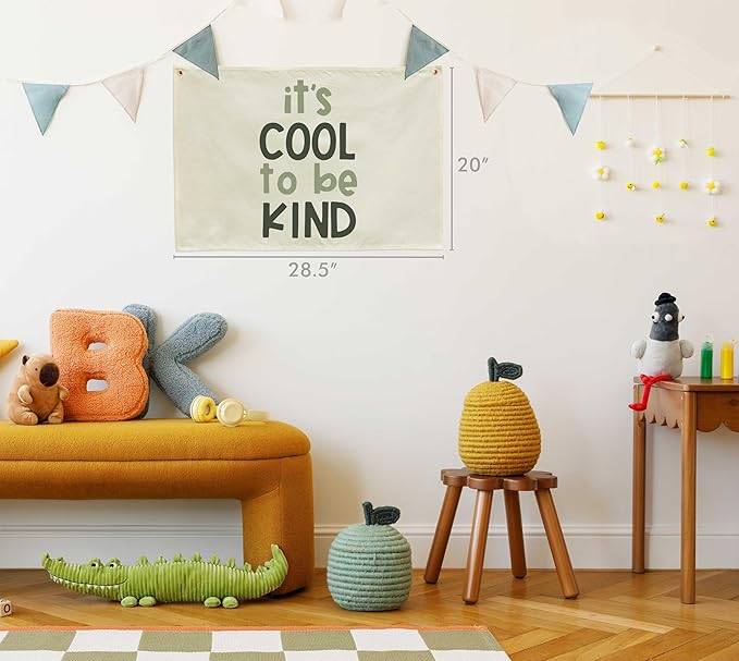 It’s Cool to Be Kind-Canvas Banner Nursery Wall Decor Hanging Rectangular Flag Sign for Baby Boy Girl Kids,Bedroom Reading Room Playroom Door Decoration-Baby Shower Birthday Christmas Gift