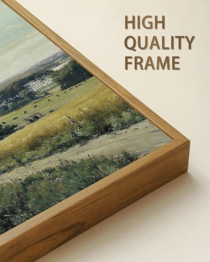 SHENIFY Vintage Landscape Framed Wall Art Rustic Countryside Meadow Farmhouse Decor Retro Grassland Painting for Hallway Living Room Bedroom Dining Room - 24x36in Natural Framed