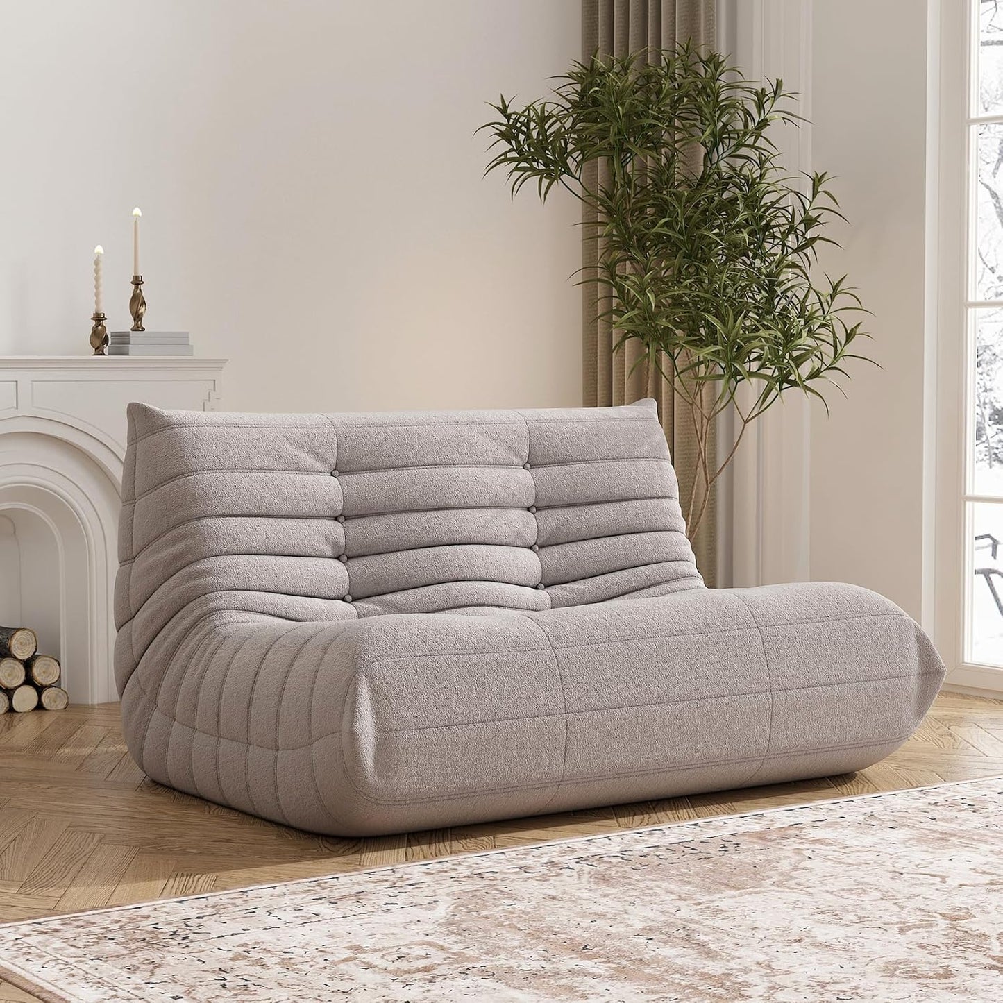 Bean Bag Chair for Adults, Oversized Loveseat Fireside Chair Comfy Lazy Floor Sofa, 2 Seater Lazy Sofa Couch Memory Foam Bean Bag for Living Room, Bedroom Apartment Office (Grey)