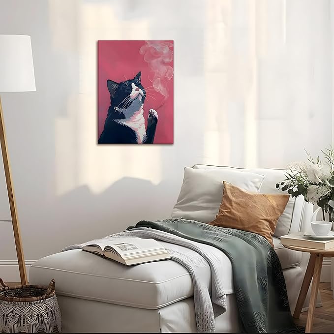 Yaneiro Funny cat canvas wall art, bathroom wall decor Black Cat A 16x24 inch Wrapped Canvas
