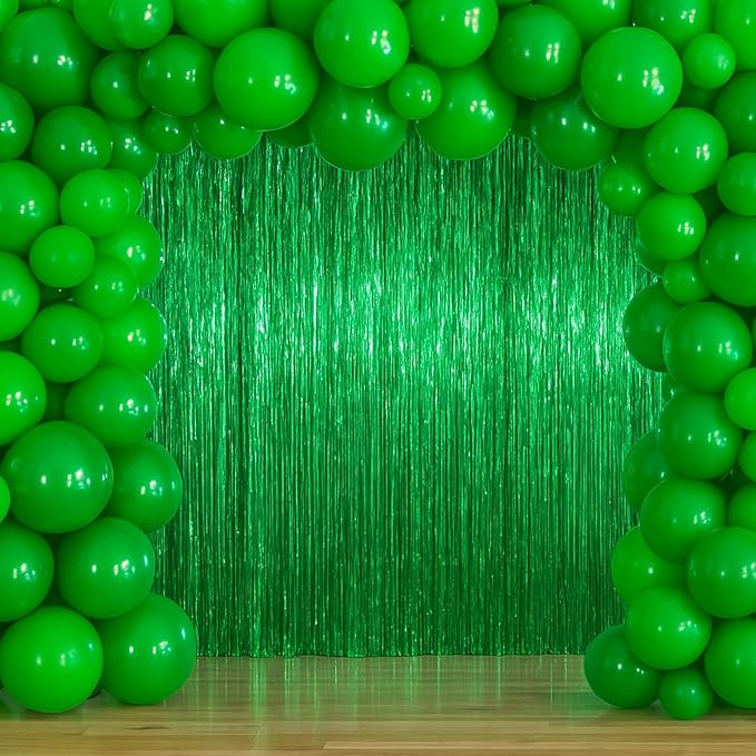 3.3 x 6.6 ft Foil Fringe Backdrop Curtains, Tinsel Streamers Party Decorations, Fringe Backdrop for Birthday, Baby Shower, Gender Reveal, Graduation (6, Green)