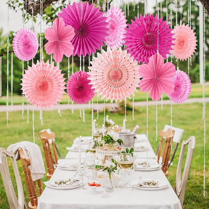 PAPER JAZZ Paper Flowers Hot Pink Paper Flowers Decorations for Wall Hanging Paper Fans for Valentine Floral Backdrop Decor Bridal Shower Birthday Party Galentine's Day