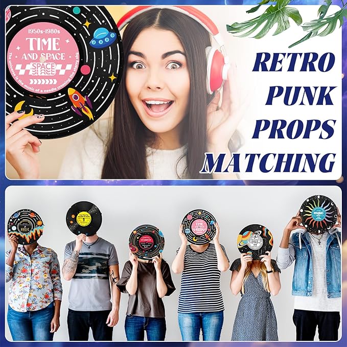 Chunful 6 Pake 12 Inch vintage records wall decor Aesthetic Retro Record Wall Decor for Dorm Bedroom Living Room Art Display Rock and Roll Music Hippie Party Records Decorations (Planet)