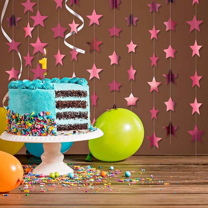 Patelai Glitter Star Garland Banner 2026 Graduation Decor 130 Feet Star Hanging Banner Twinkle Backdrop for Party Birthday Classroom Wedding Supplies(Rose Pink)