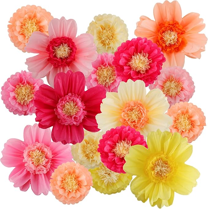 Crowye 24 Pcs Large Colorful Tissue Paper Flowers Decorations 20" Giant Fiesta Craft Crepe Paper Flowers for Wall Decor Backdrop Mexican Wedding Birthday Carnival Party (Fresh Color)