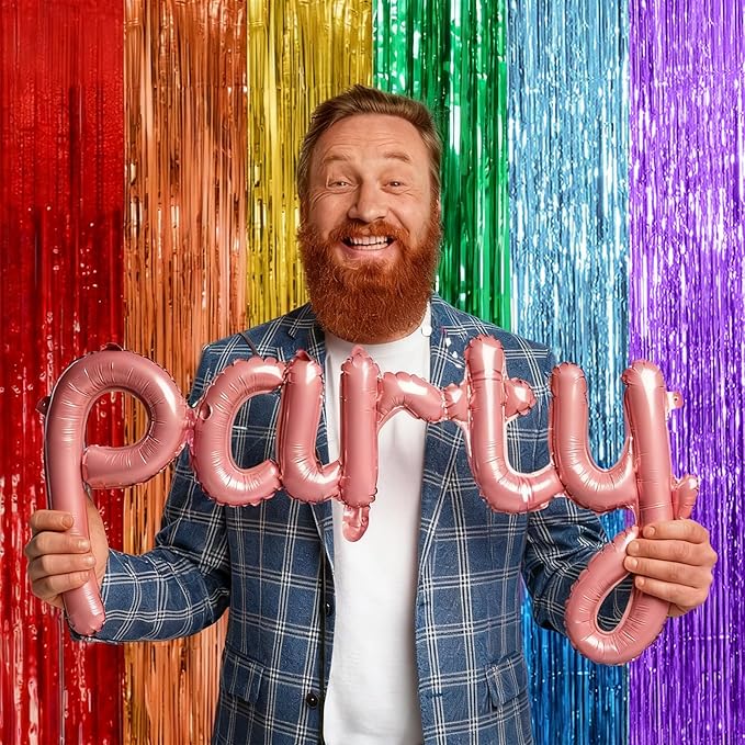 2 Pack Rainbow Backdrop Party Decorations Tinsel Curtain Party Streamer Foil Fringe Birthday Decorations Photo Booth Colorful Theme First Day of School Engagement Baby Shower Decor