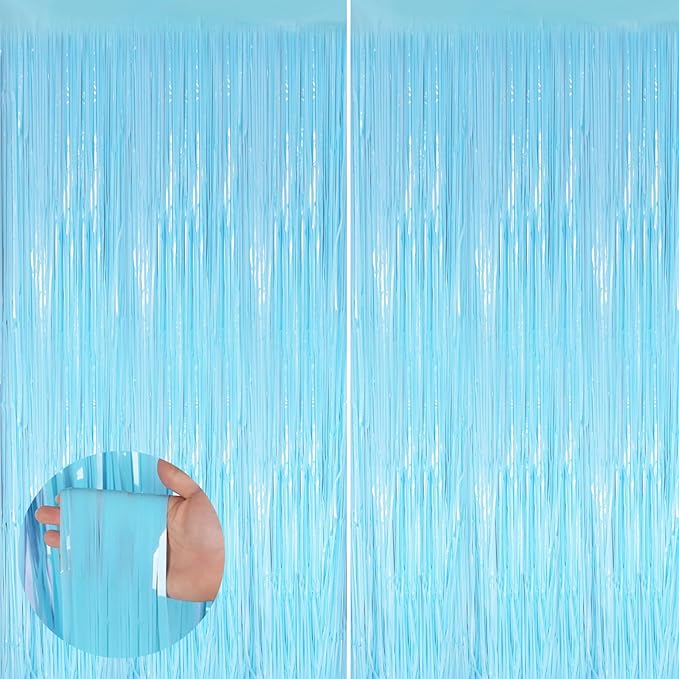 Macaron Blue Fringe Curtain Party Streamers 2Pack 3.3 x 8.3 Ft Foil Fringe Backdrop Curtains for Birthday Wedding Bridal Baby Shower Holiday Tinsel Streamers Blue Party Decorations Door Streamer