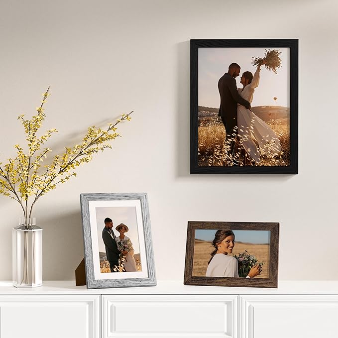 Vittanly 12 Pack Picture Frames Collage Wall Decor for Mounting or Tabletop Display, Gallery Wall Frame Set for Family, Multi Sizes Including 4pcs 8x10, 4pcs 5x7, 4pcs 4x6, Black, Brown and Grey