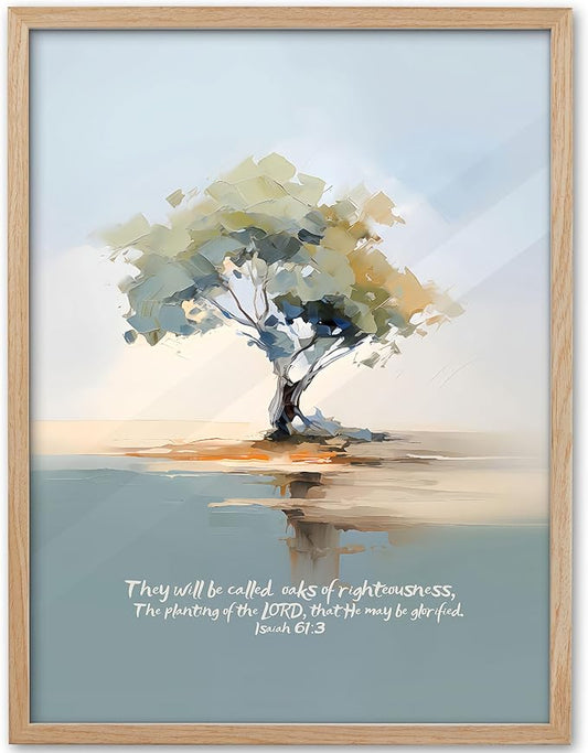 KensTro Natural OAK Wood Nursery Decor Framed Wall Art,12x16 in Inspirational Christian Bible Verse Wall Art,Oaks of LORD Righteousness Isaiah 61:3 Print for Boys Girls Playroom Bedroom Decor Set of 1