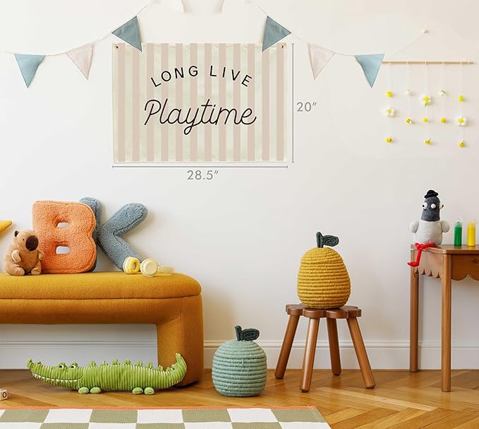 Nursery Wall Decor-Hanging Rectangular Banner Flag Poster Wall Art for Nursery playroom Decoration,Baby Shower Birthday Christmas Gift for Baby Boys Girls Kids-Long Live Playtime-Baby Growth Stuff