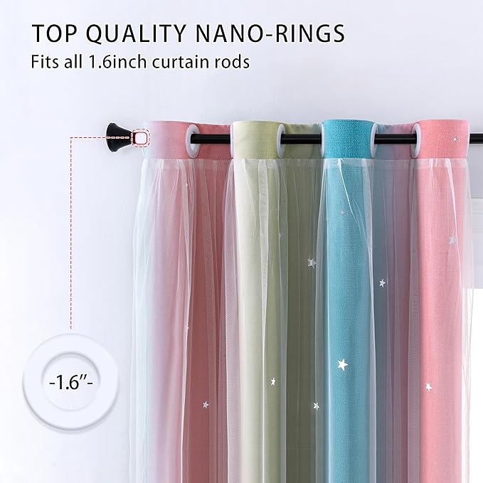 XiDi Dream Star Blackout Curtains for Kids Rooms Girl Princess Curtain for Daughter Bedroom Window (Pink Blue, W34 X L84)