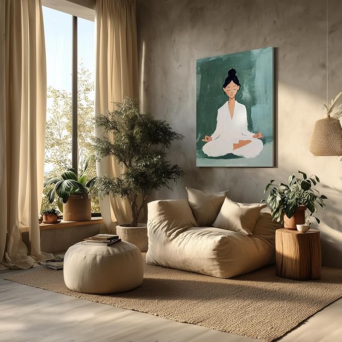 GELDSTEI Framed Zen Wall Art, Tranquil Meditation Wall Decor, Yoga Girl Canvas Painting, Spiritual Aesthetic Picture, Calming Mindfulness Poster Print for Living Room Spa Yoga Studio 16x24 Inch
