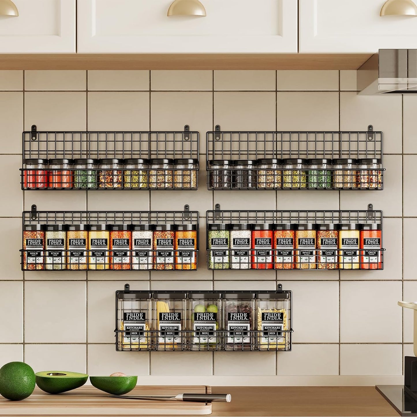 X-cosrack Spice Rack Organizer, 5-Tier Wall Spice Rack, Stackable Hanging Spice Jars Storage Racks, Great for Kitchen and Pantry, Up to Storage 48 Jars(Patent No.:D909138S)