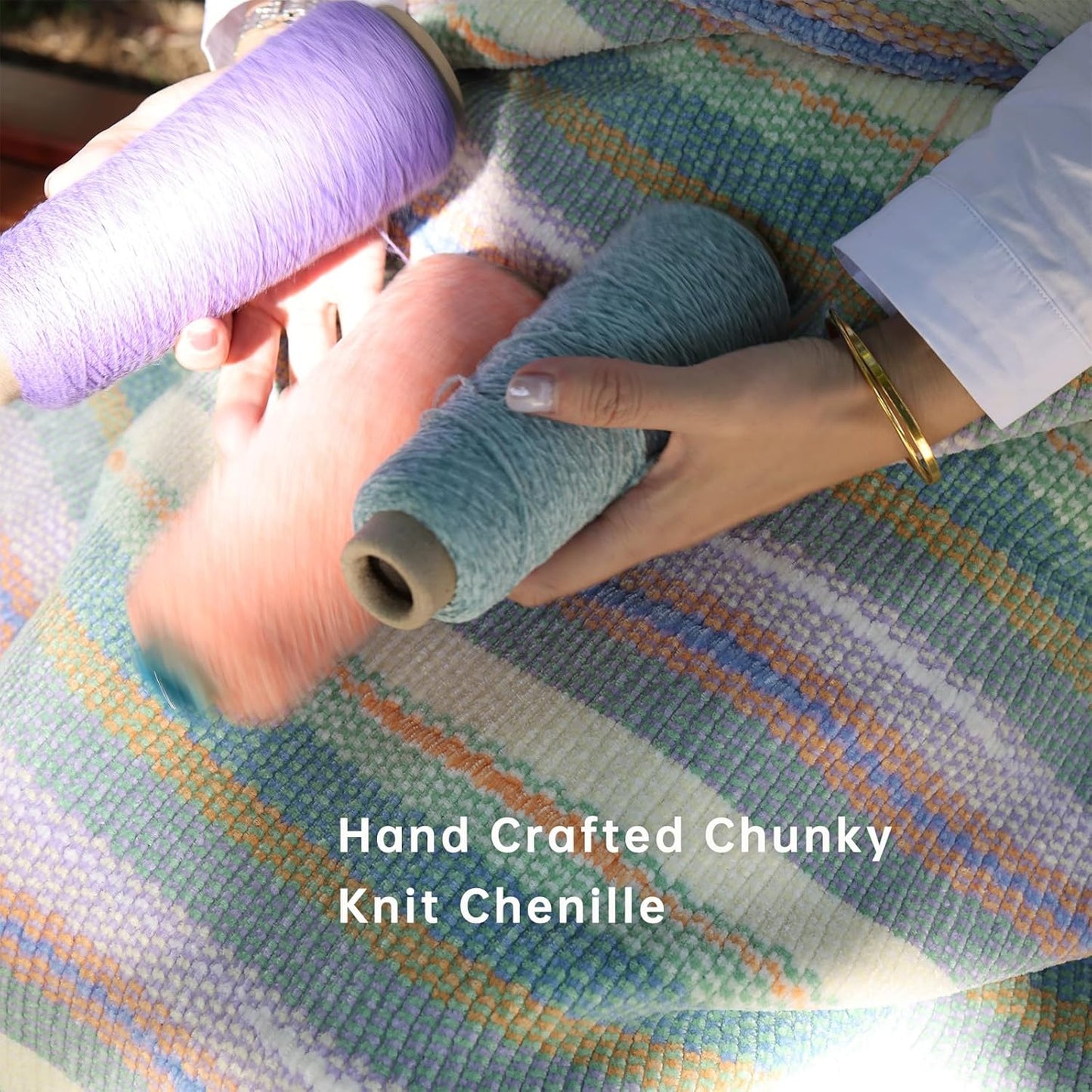 Soft Chenille Yarn Throw 36"x48", Handmade Knit Throw Blanket, for use in All Seasons, Soft Cozy Warm Knitted Blanket for Bed Sofa, Couch Chair, Living Room(1.37Ib)