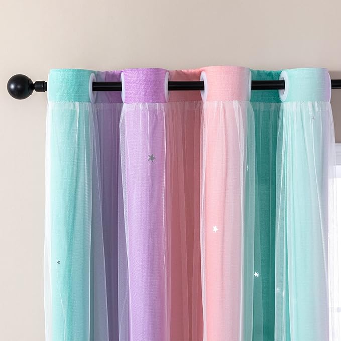 XiDi Curtains for Bedroom Decor, Rainbow Pink Purple Green 34/90/1